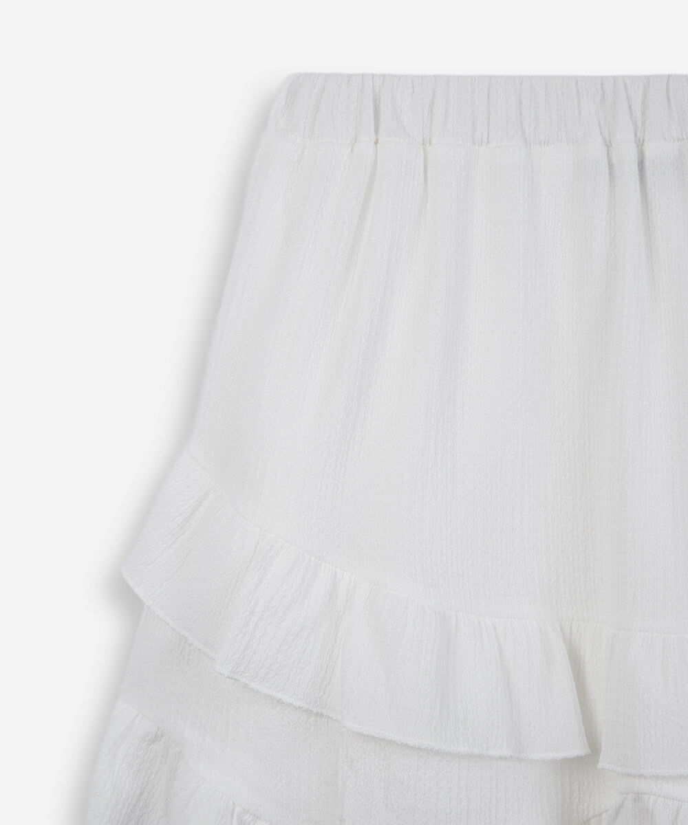 mini saia juvenil texturizada com babados off white