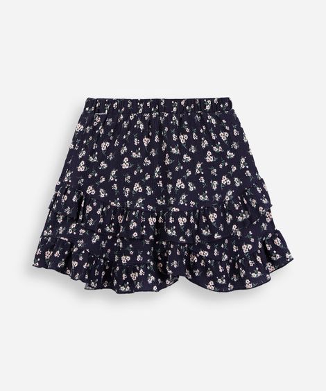 mini saia juvenil texturizada com babados floral azul