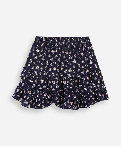 mini saia juvenil texturizada com babados floral azul