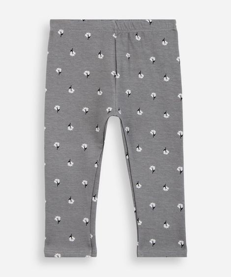 calça legging infantil de algodão floral cinza