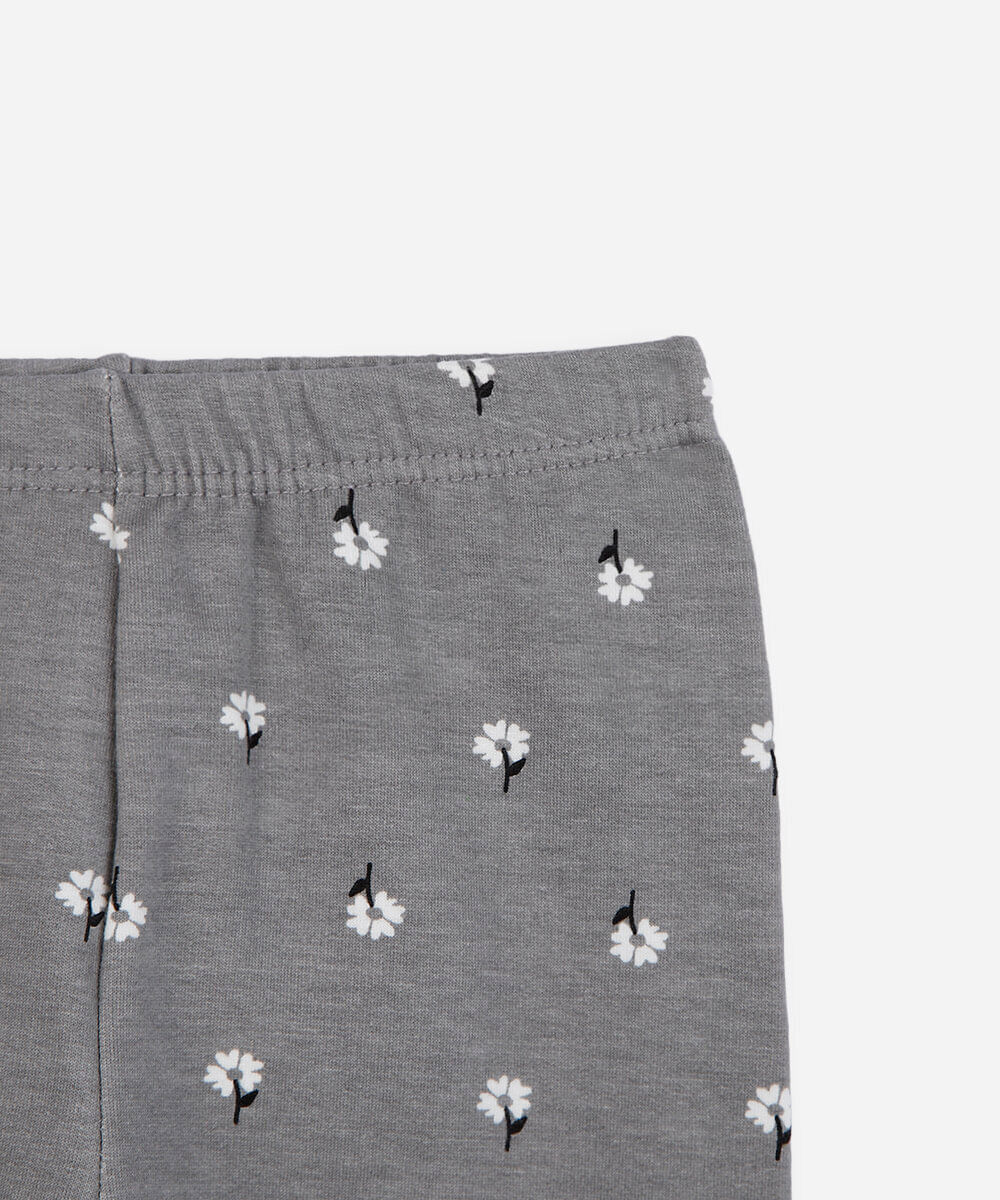 calça legging infantil de algodão felpado floral cinza