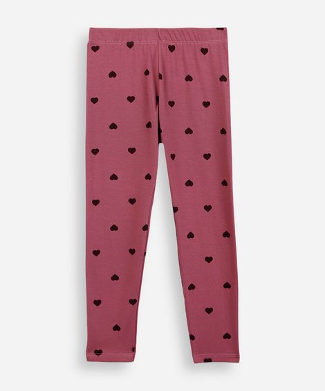 calça legging infantil de algodão corações vinho
