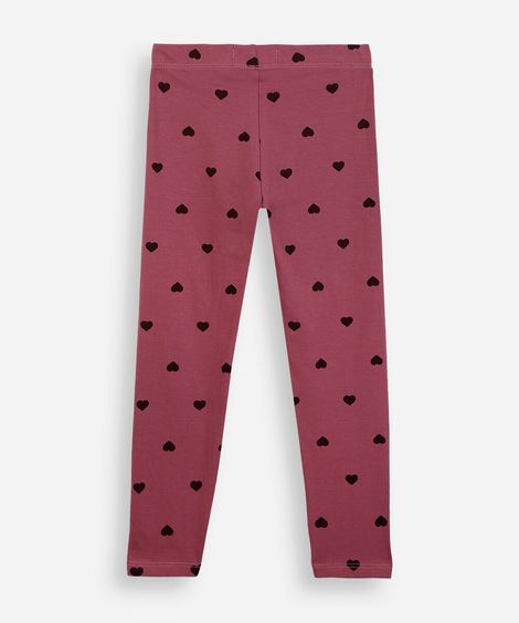 calça legging infantil de algodão corações vinho