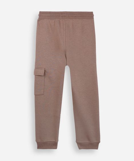 calça jogger infantil de moletom com bolso cargo bege