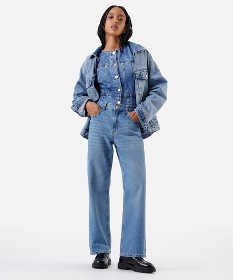 calça wide leg slim feminina jeans azul