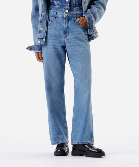 calça wide leg slim feminina jeans azul