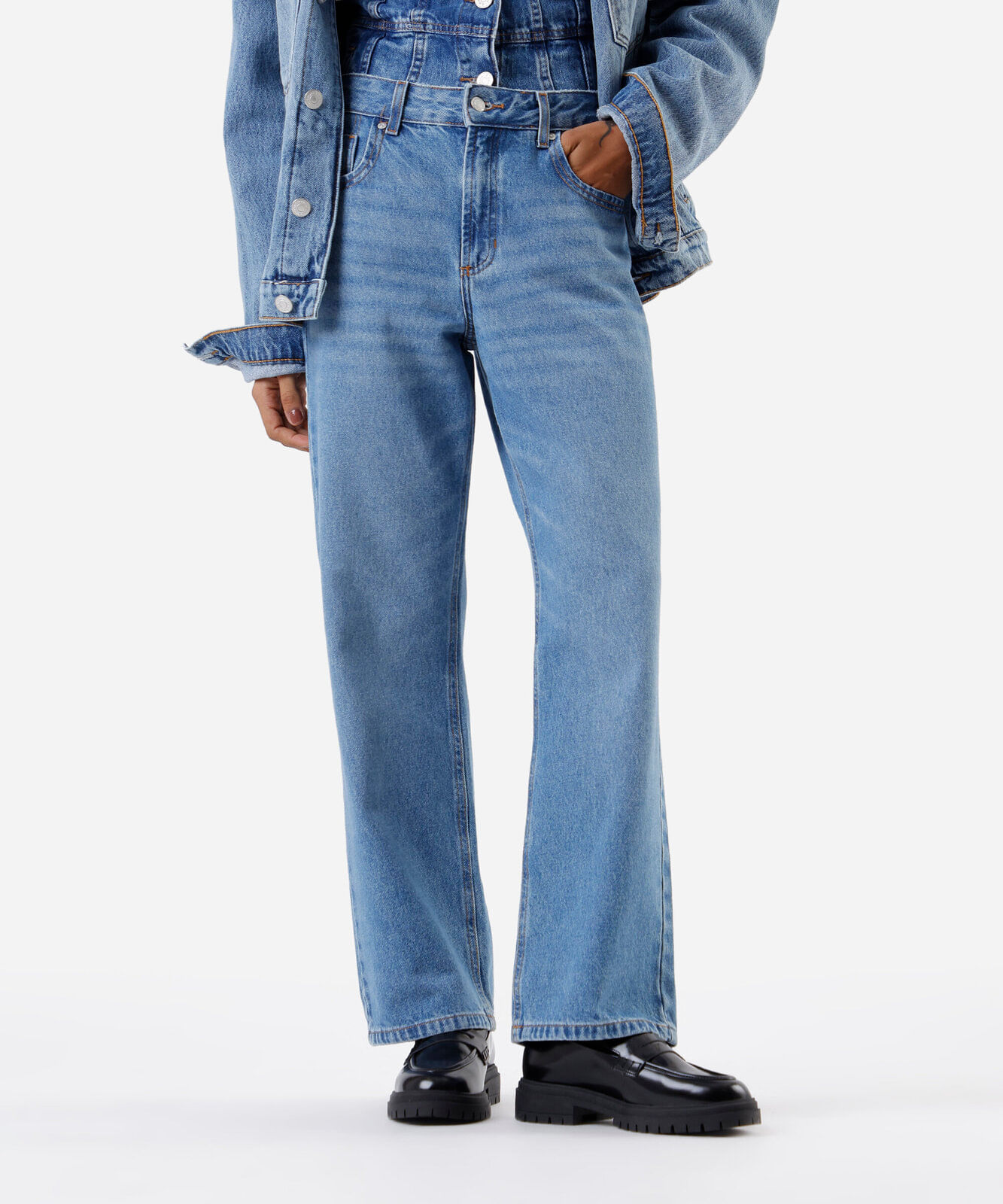 calça wide leg slim feminina jeans azul