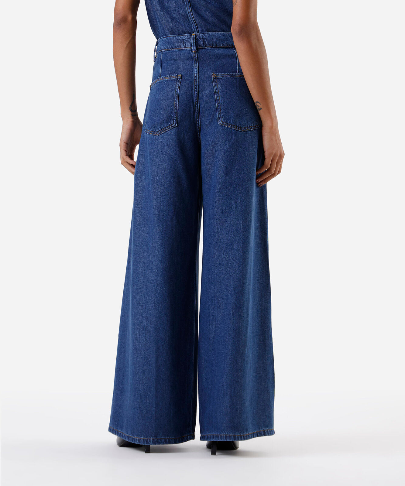 calça super wide leg feminina jeans cintura alta azul