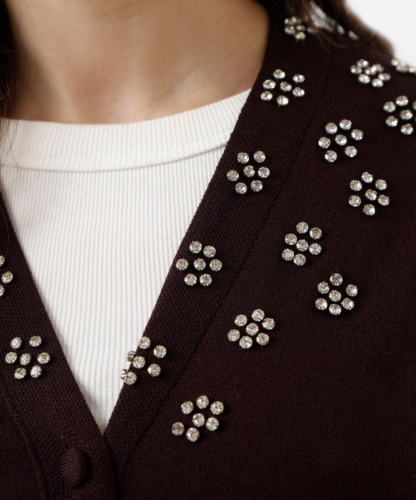 cardigan feminino de tricot com brilhos marrom