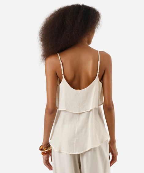 blusa alça fina feminina com viscose e renda texturizada off white