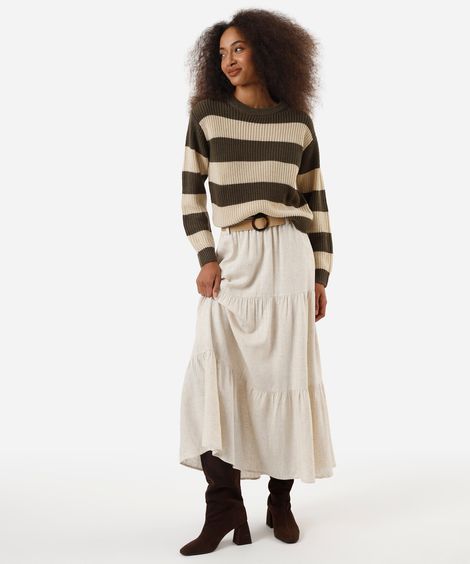 saia feminina midi marias com cinto bege