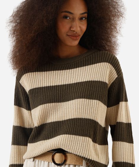 suéter feminino listrado gola redonda verde