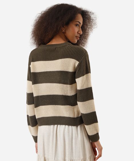 suéter feminino listrado gola redonda verde