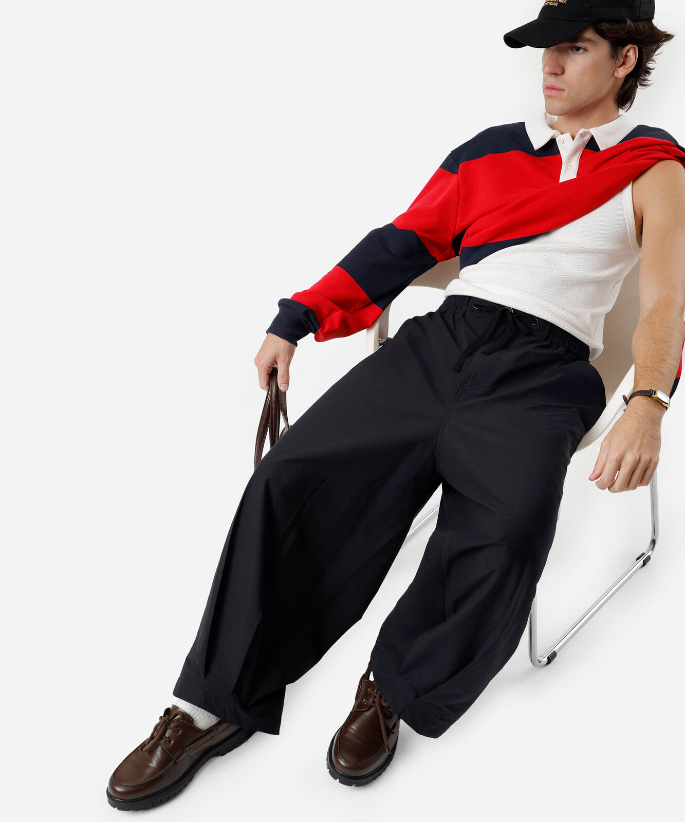 calça masculina barrel  cropped preta