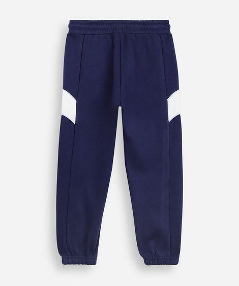 calça jogger infantil de moletom com recortes e nervuras azul- azul médio