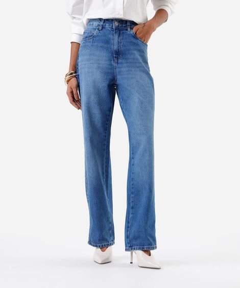 calça reta feminina jeans com faixa lateral sawary azul