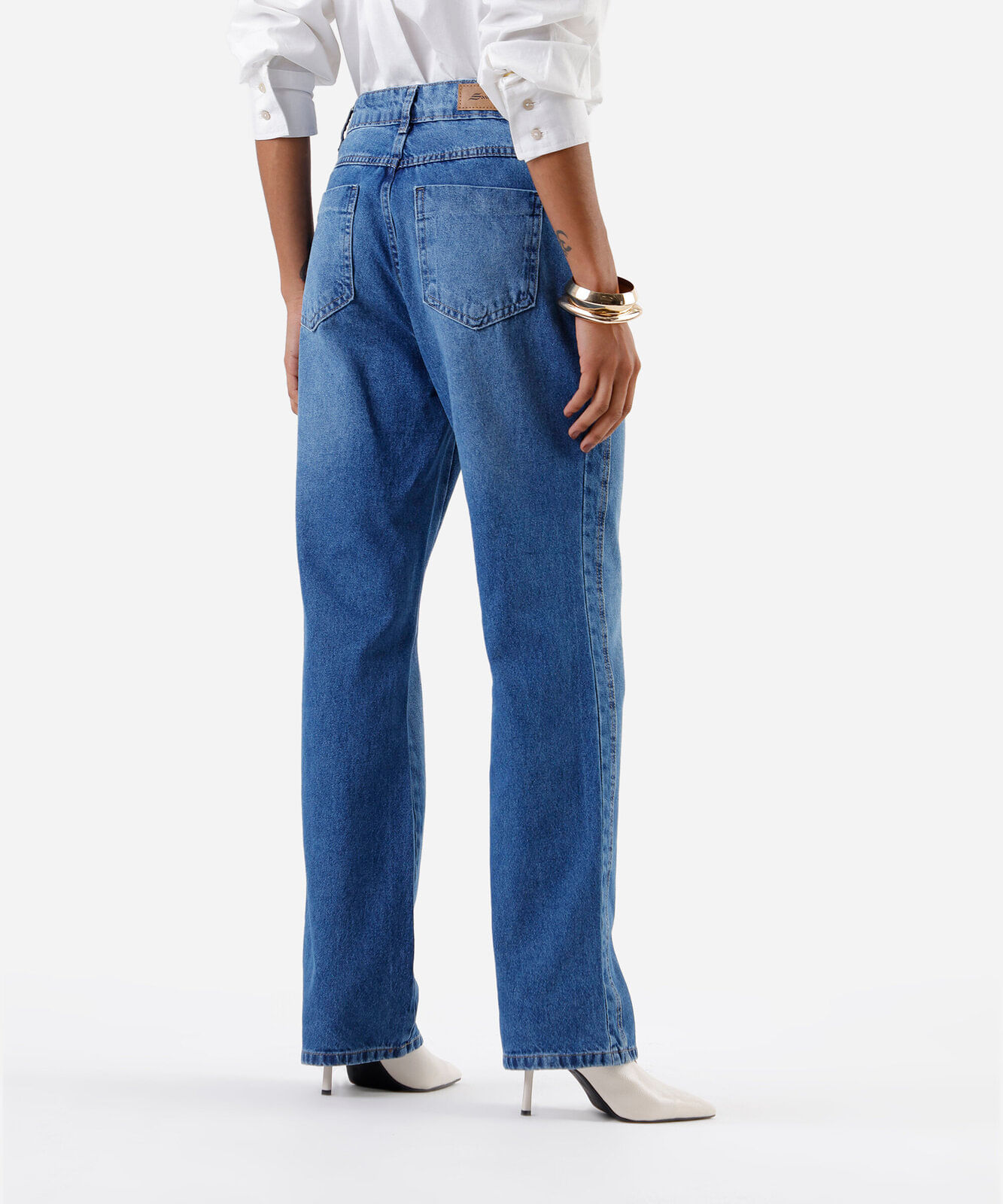 calça reta feminina jeans com faixa lateral sawary azul