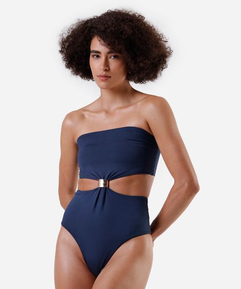 maiô sem alça feminino com recorte azul