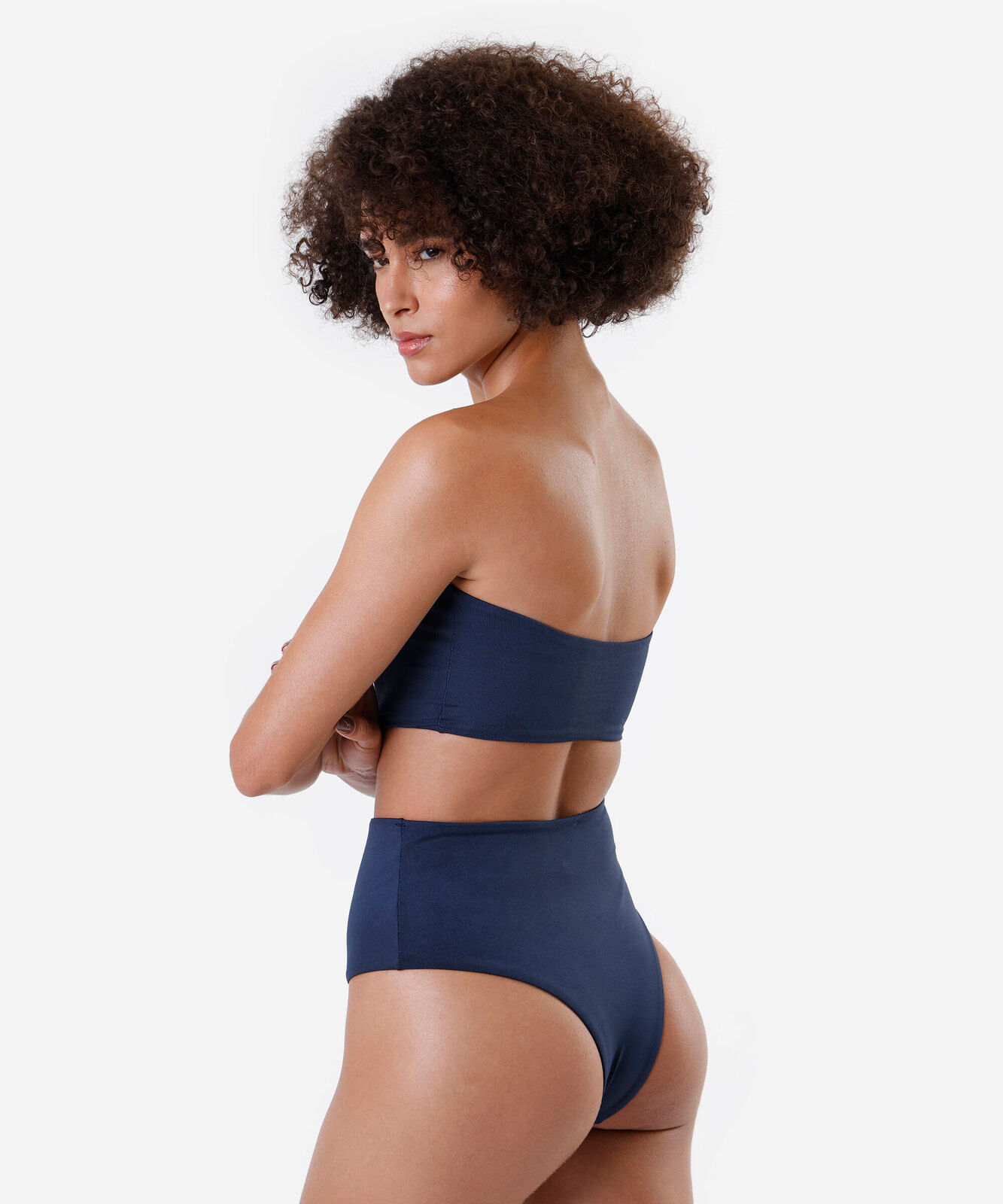 maiô sem alça feminino com recorte azul