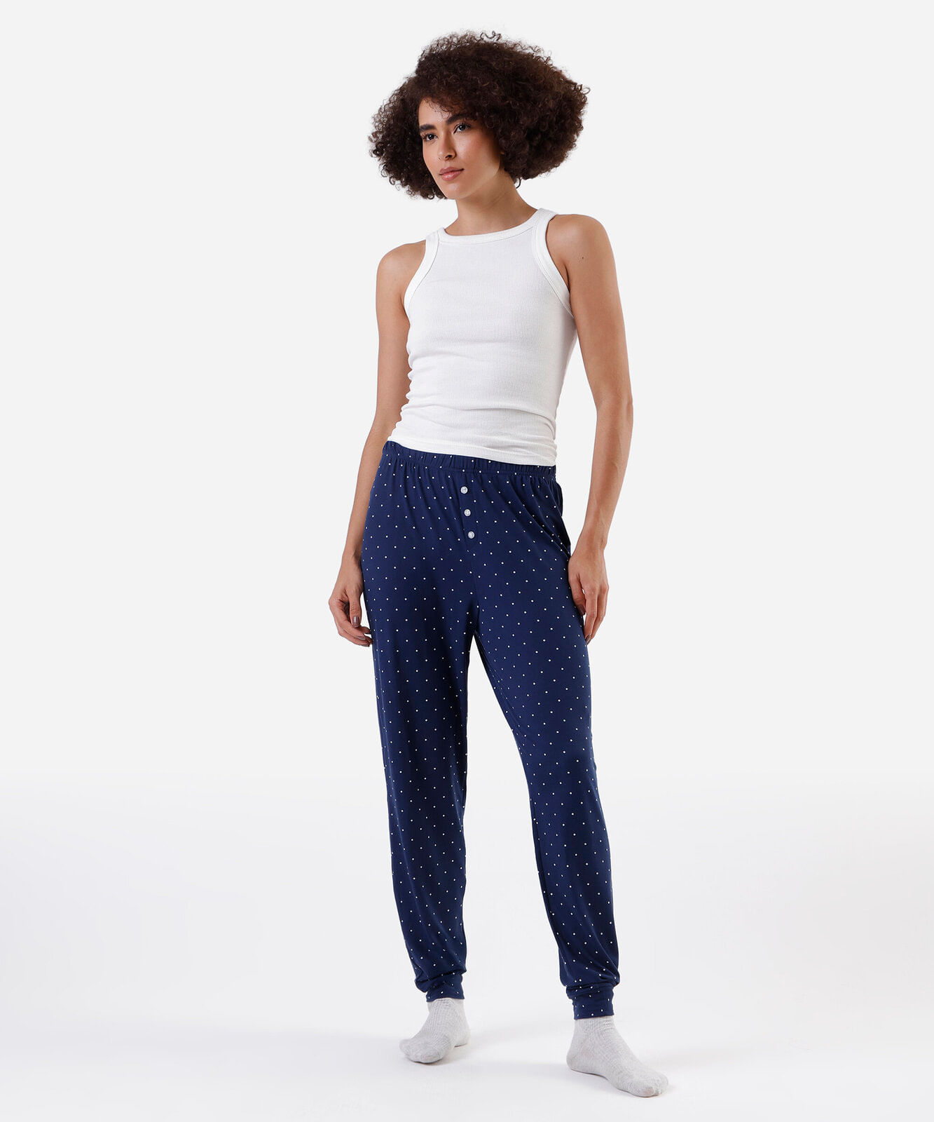 calça de pijama avulsa feminina poá azul