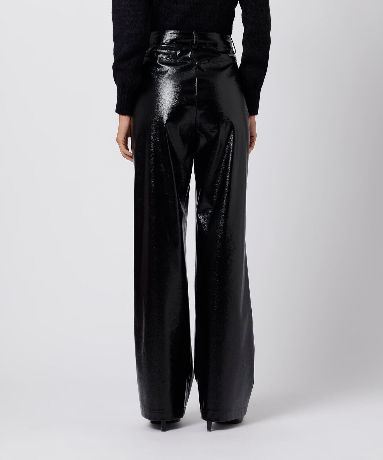 calça reta de feminina poliuretano texturizada mindset preta