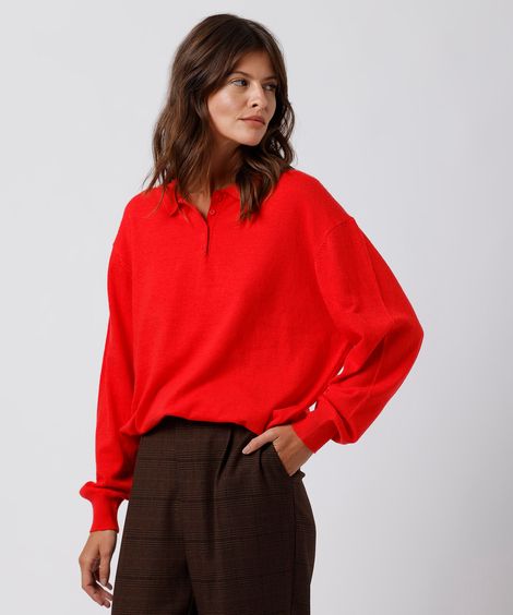 polo feminina de tricot manga longa mindset vermelha