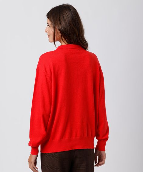 polo feminina de tricot manga longa mindset vermelha