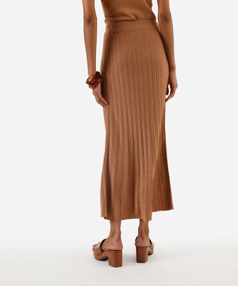 saia longa feminina de tricot canelada marrom