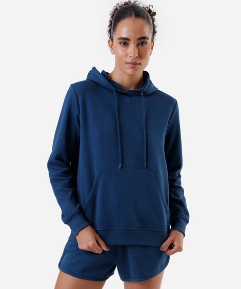 blusa feminina de moletom com capuz e bolso ace azul
