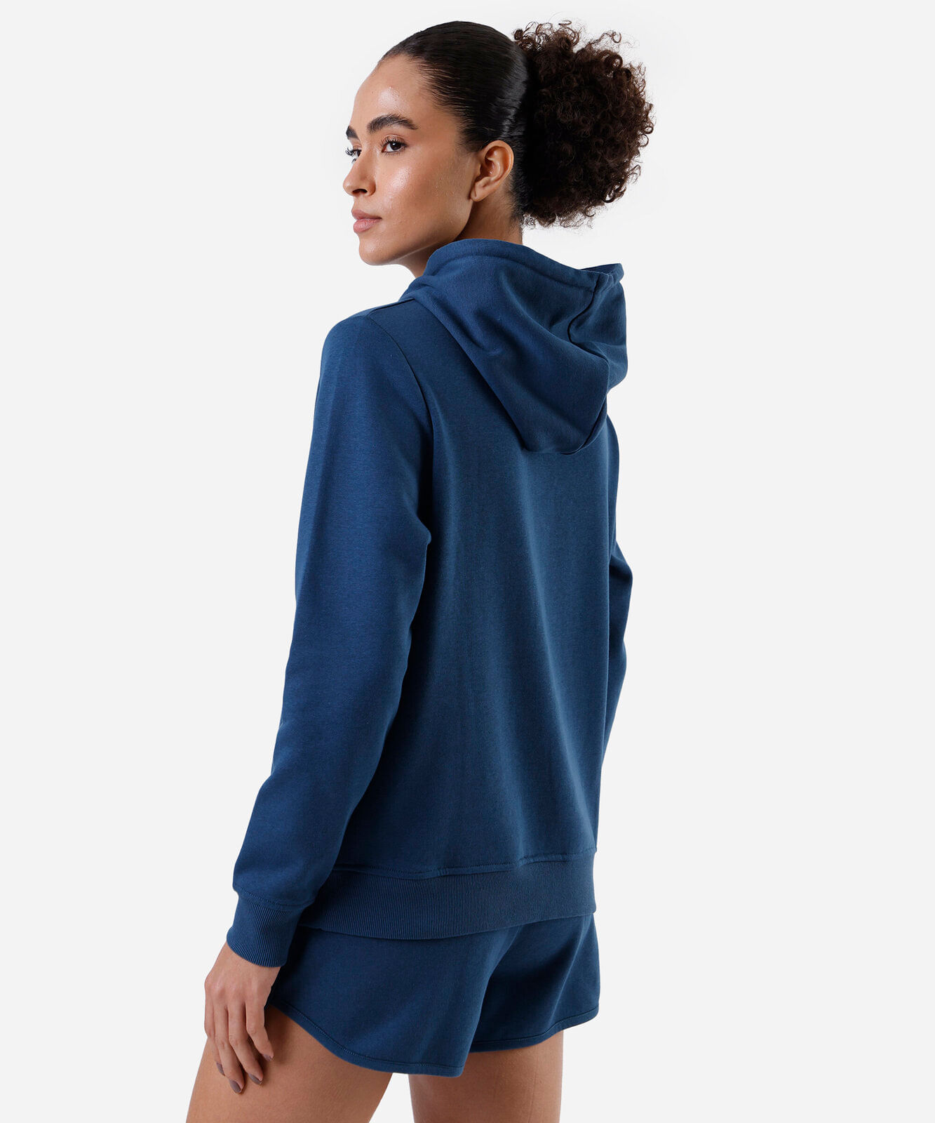blusa feminina de moletom com capuz e bolso azul
