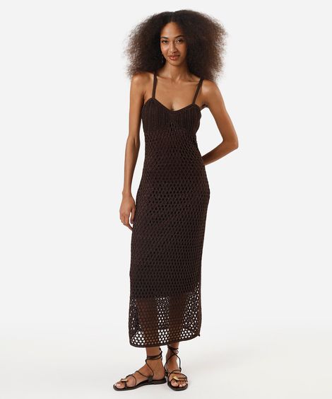 vestido midi feminino de tricot texturizado marrom