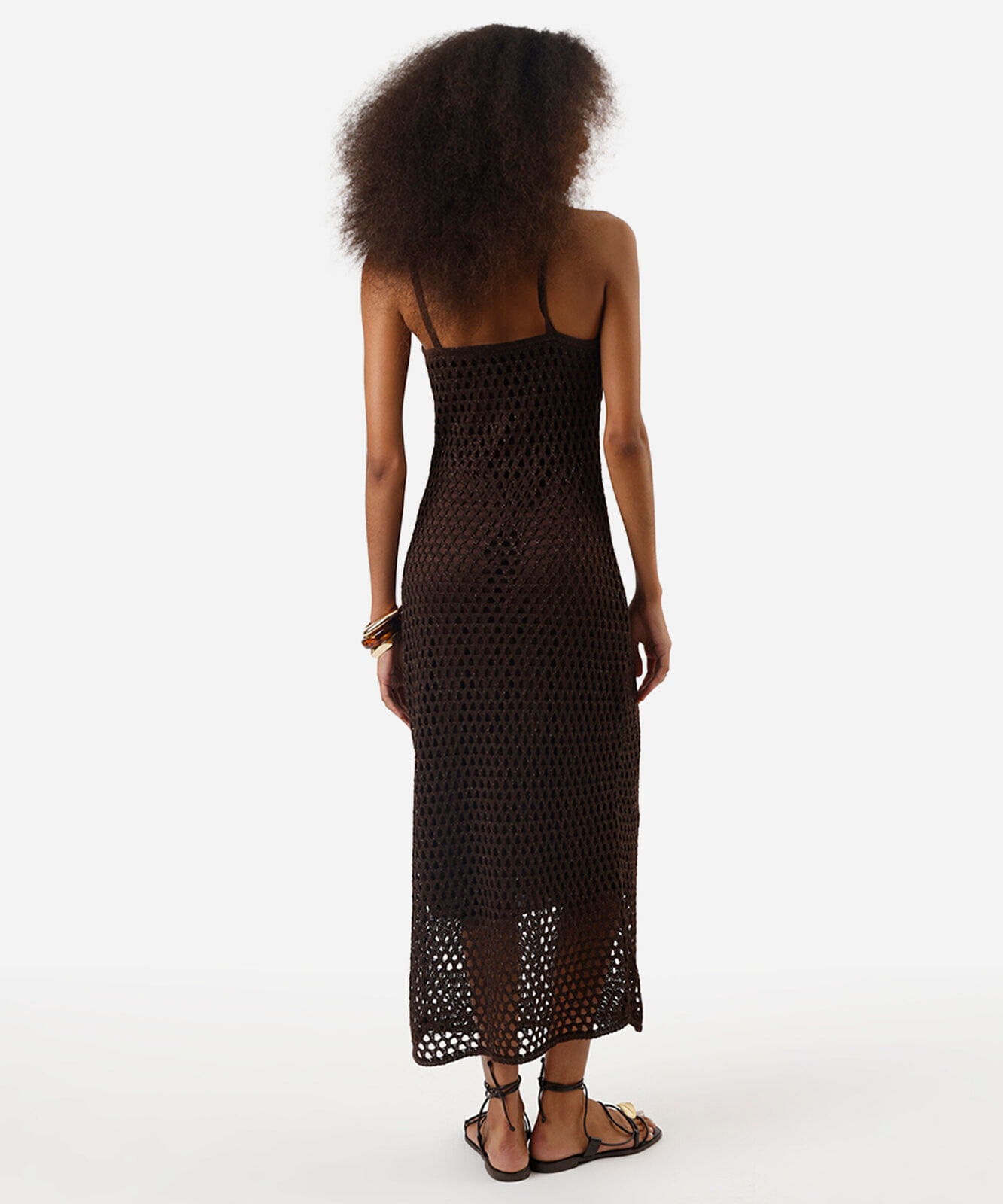vestido midi feminino de tricot texturizado marrom