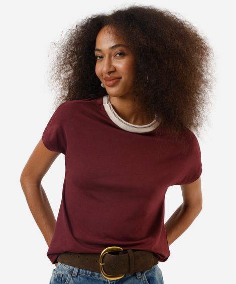 blusa feminina de viscose manga curta vinho