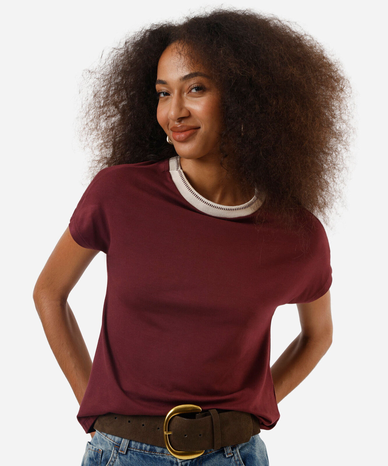 blusa feminina de viscose manga curta vinho