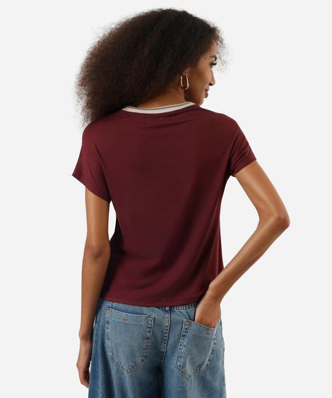 blusa feminina de viscose manga curta vinho