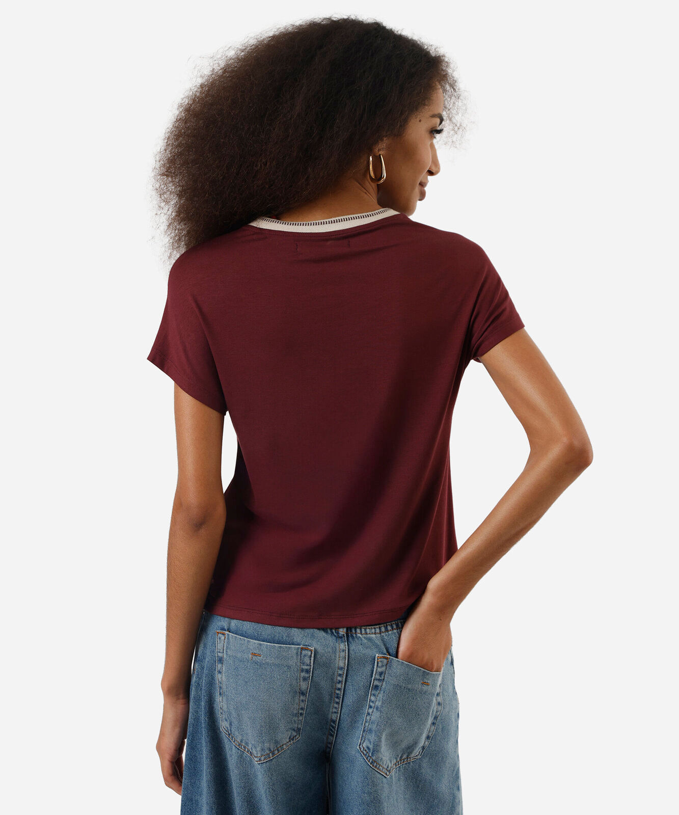 blusa feminina de viscose manga curta vinho