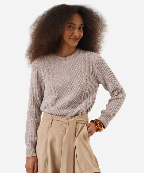 suéter feminino de tricot chenille texturizado bege