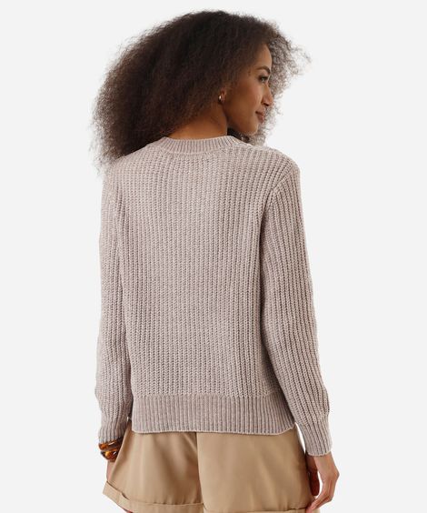 suéter feminino de tricot chenille texturizado bege