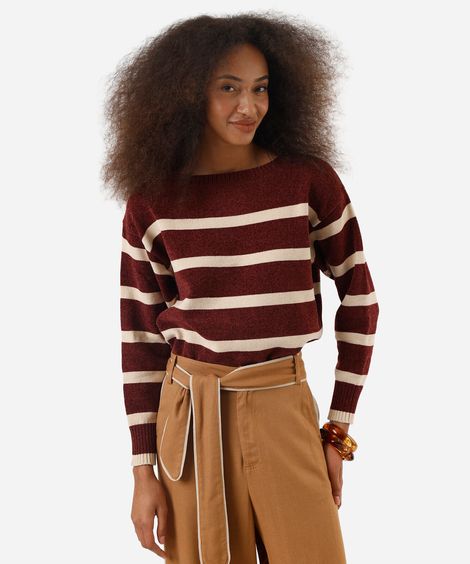 suéter feminino de tricot chenille listrado vinho
