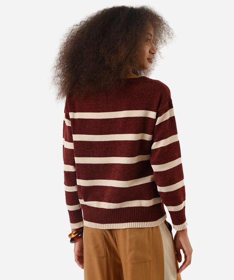 suéter feminino de tricot chenille listrado vinho