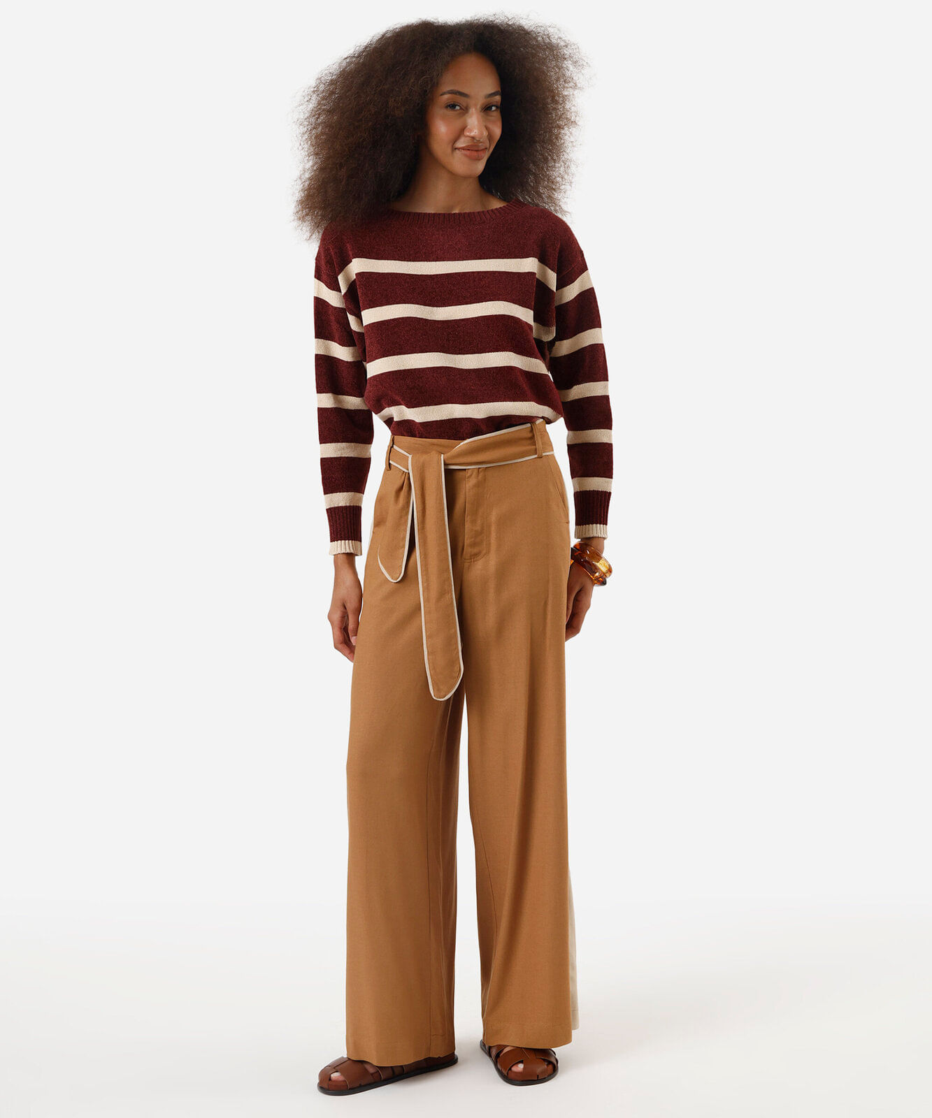 suéter feminino de tricot chenille listrado vinho