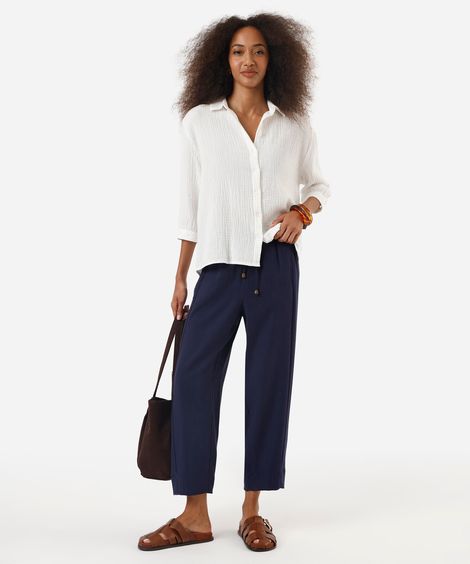 calça carrot feminina com viscose cós elástico azul