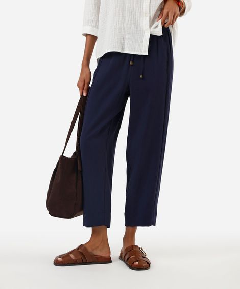 calça carrot feminina com viscose cós elástico azul