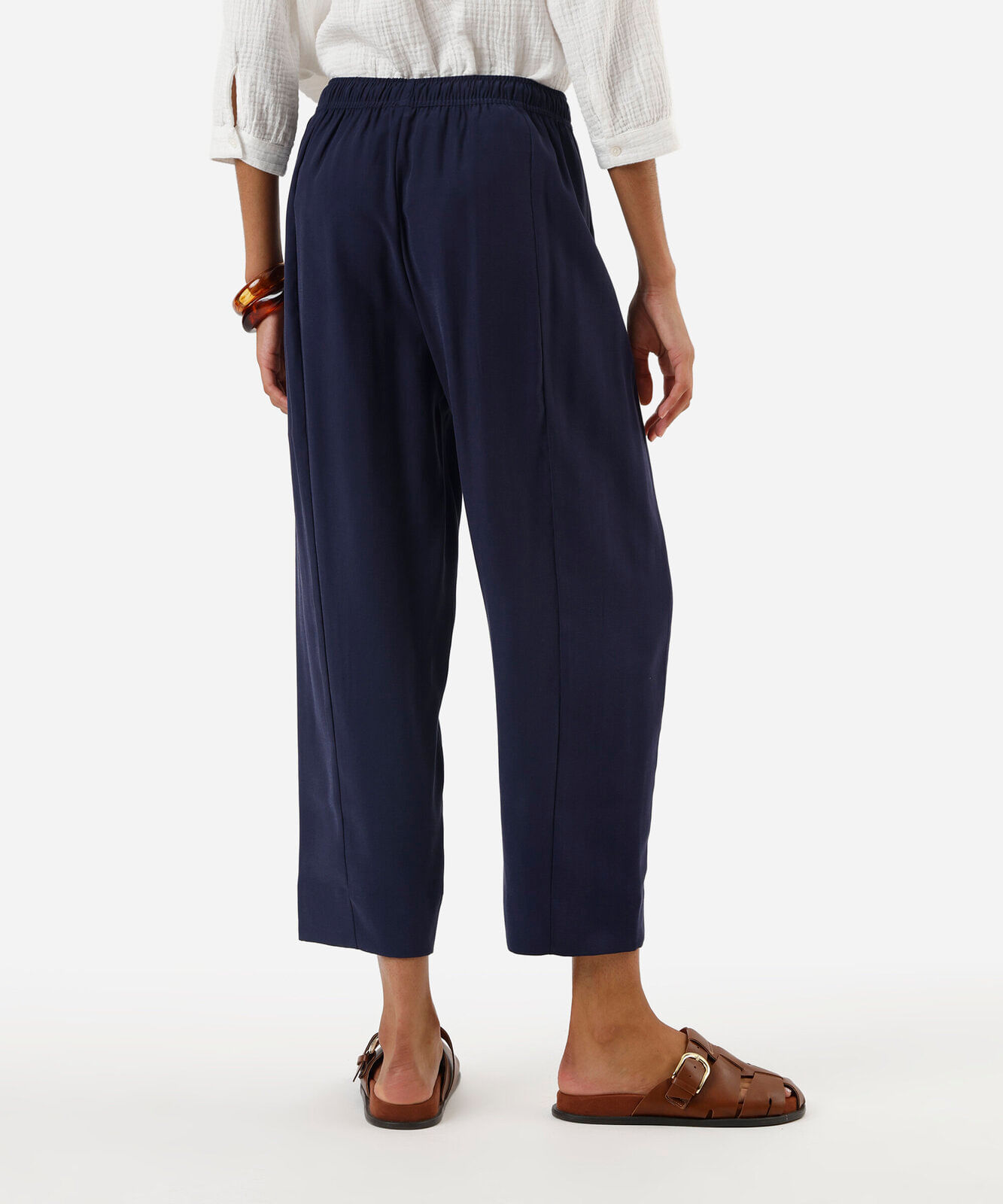 calça carrot feminina com viscose cós elástico azul