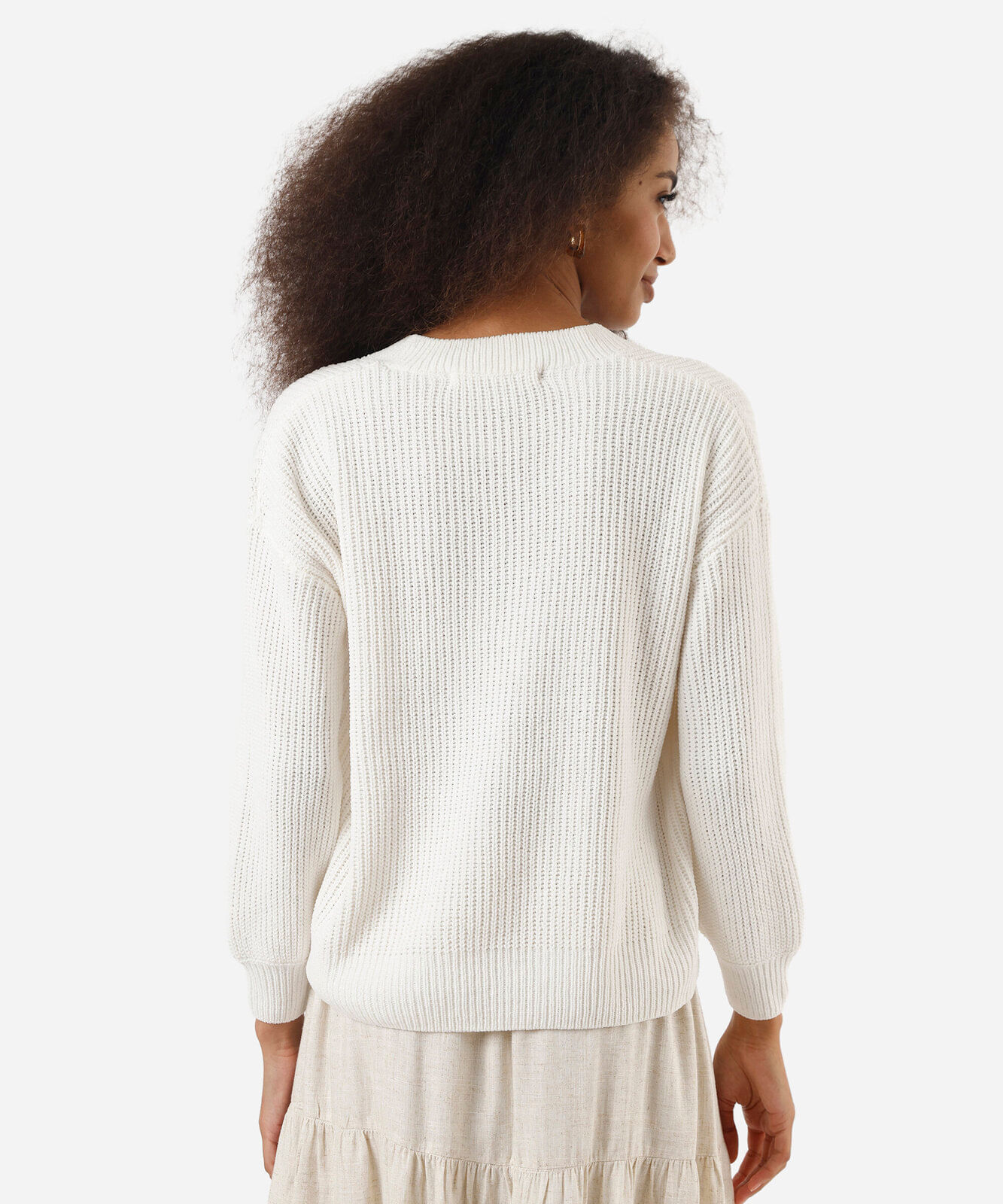 suéter feminino de tricot decote V off white