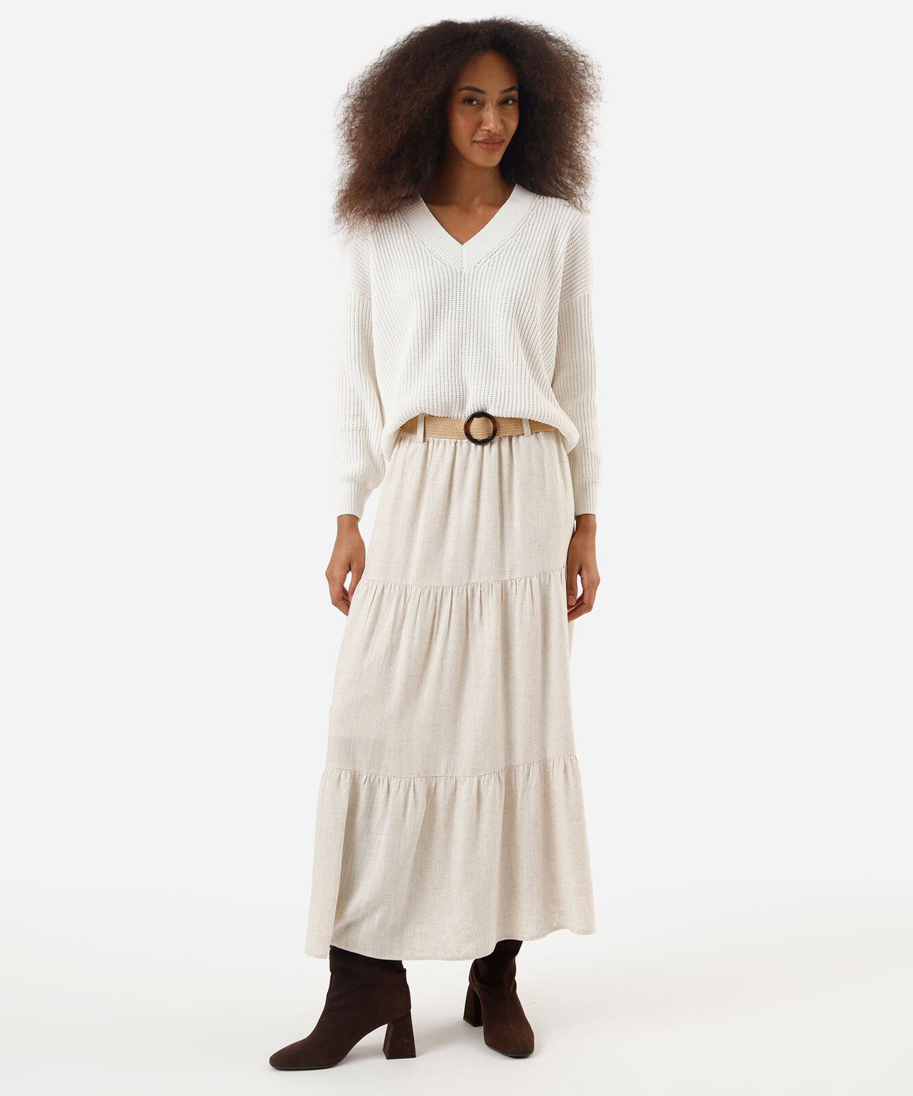 suéter feminino de tricot decote V off white