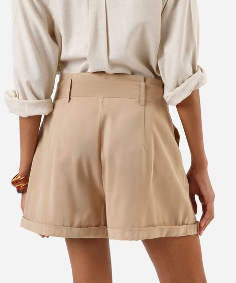 short reto feminino com viscose e faixa marrom