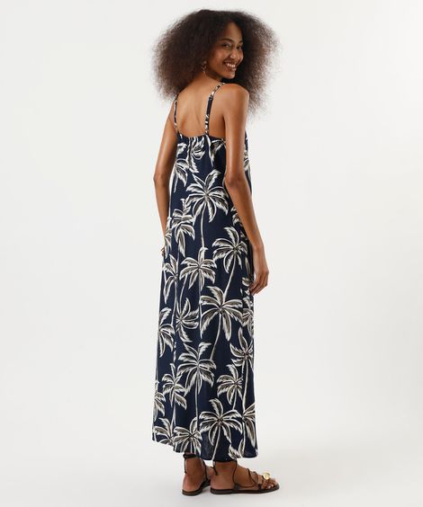 vestido feminino com linho jardim das palmeiras azul