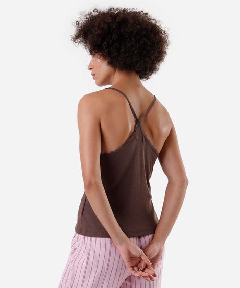 regata de pijama avulsa feminina com renda  marrom