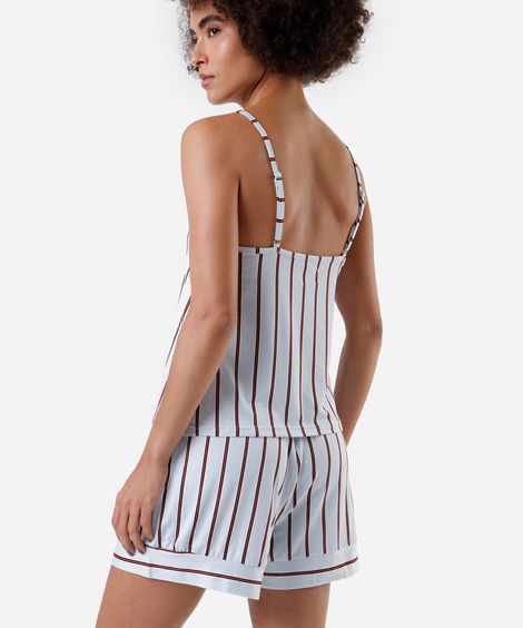 pijama short doll feminino com renda listrado azul